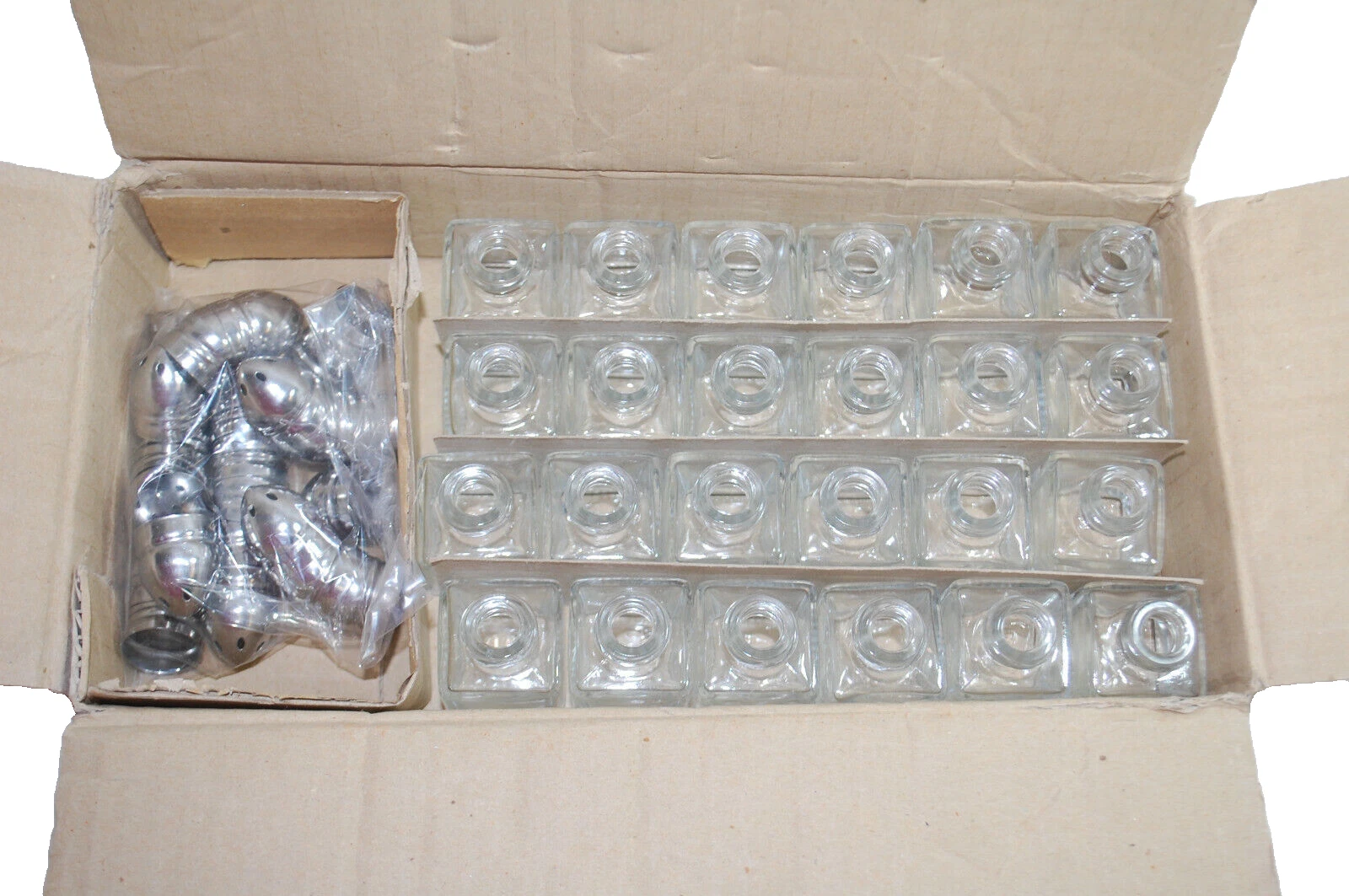 Mini Salt & Pepper Shakers 1/2 oz Glass Cube Body w/Metal Lids 2 Dozen New S9969