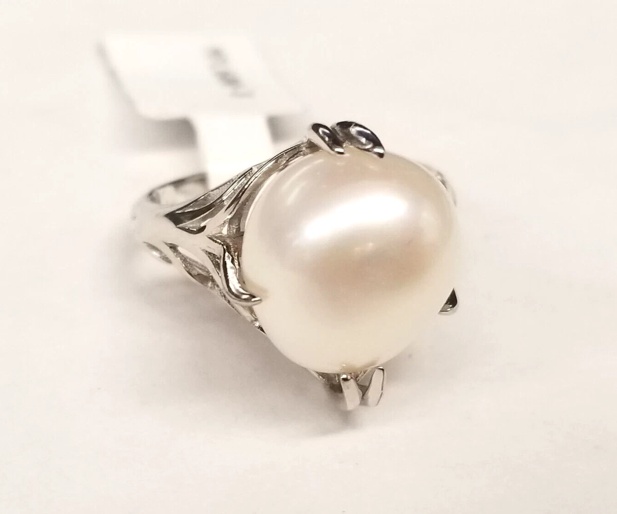 JTV MPL600 White Cultured Freshwater Pearl Rhodium Over Sterling