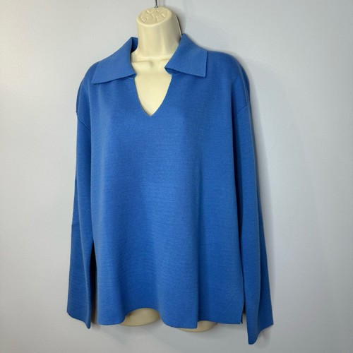 Talbots Knit Polo Sweater Wool blend Blue Minimalist Mature Casual Women's Large - Foto 6 di 9