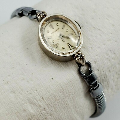 Vintage 1950s Ladies Longines Wristwatch 14k White Gold Case with