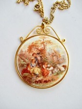 Vintage Chocker Necklace Victorian Scene Large Disk