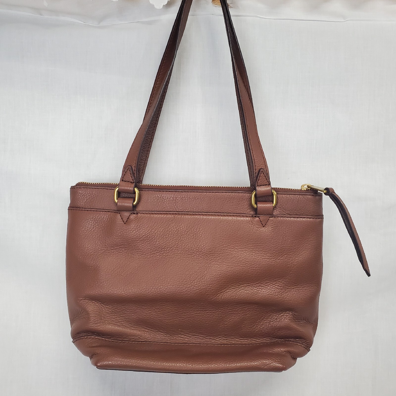 Fossil Purse Brown Leather Patchwork Red Gold Key… - image 2