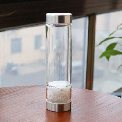 Natural Clear Quartz Crystal Elixir Water Bottle Infused Chip Stone Healing Mug