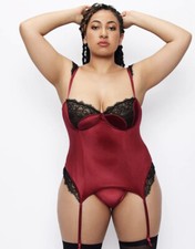 Frederick  s Hollywood Lingerie Burgundy Wine Velvet  Lace Corset Small NWT 69