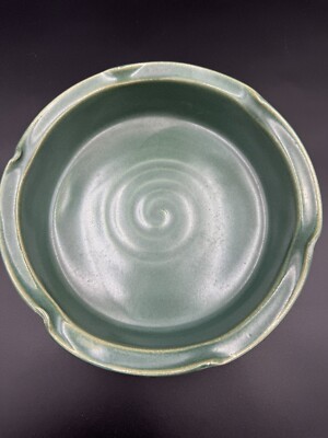 Green Studio Art Pottery Bowl 8 1/2  Wide Stoneware Handmade Signed Martz?