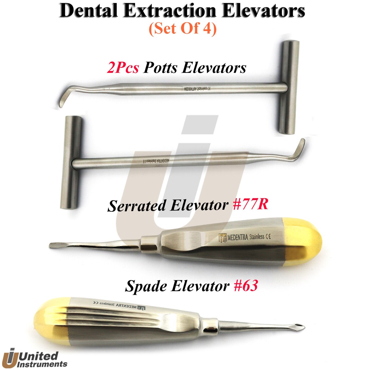 4Pcs Extraction Elevator Spade #60 Root Extracting Potts Elevator 