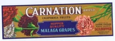 Carnation, malaga grapes, Fresno CA Fruit Crate Label WHOLESALE LOT OF 25 LABELS
