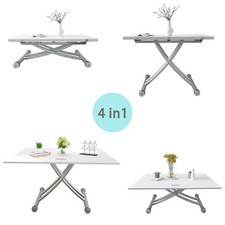 Adjustable Height Dining Coffee Table Computer Desk Modern Multifunctional White