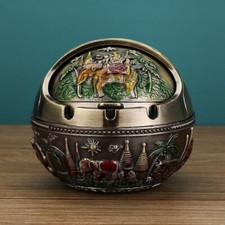 Aschenbecher mit Deckel Winddichte Aschenbecher kugelförmig Vintage-Relief Deko