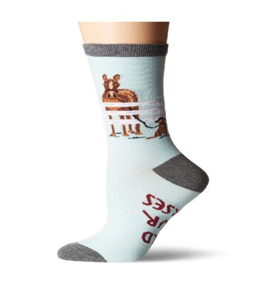 K. Bell Hold Your Horses Crew Socks, Light Blue, Size 4-10, 1 Pair