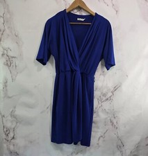 Eliza J Dress Womens 8 Medium Royal Blue Batwing Dolman Mini V Faux Wrap