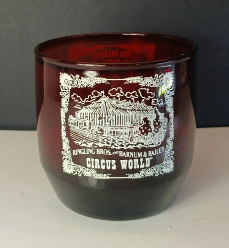 Vintage 1970s Ringling Brothers & Barnum Baily Red Ruby Souvenir Glass