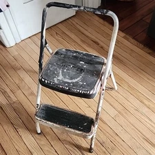 Vintage Cosco Folding 2 Step Stool Ladder White Metal - Distressed