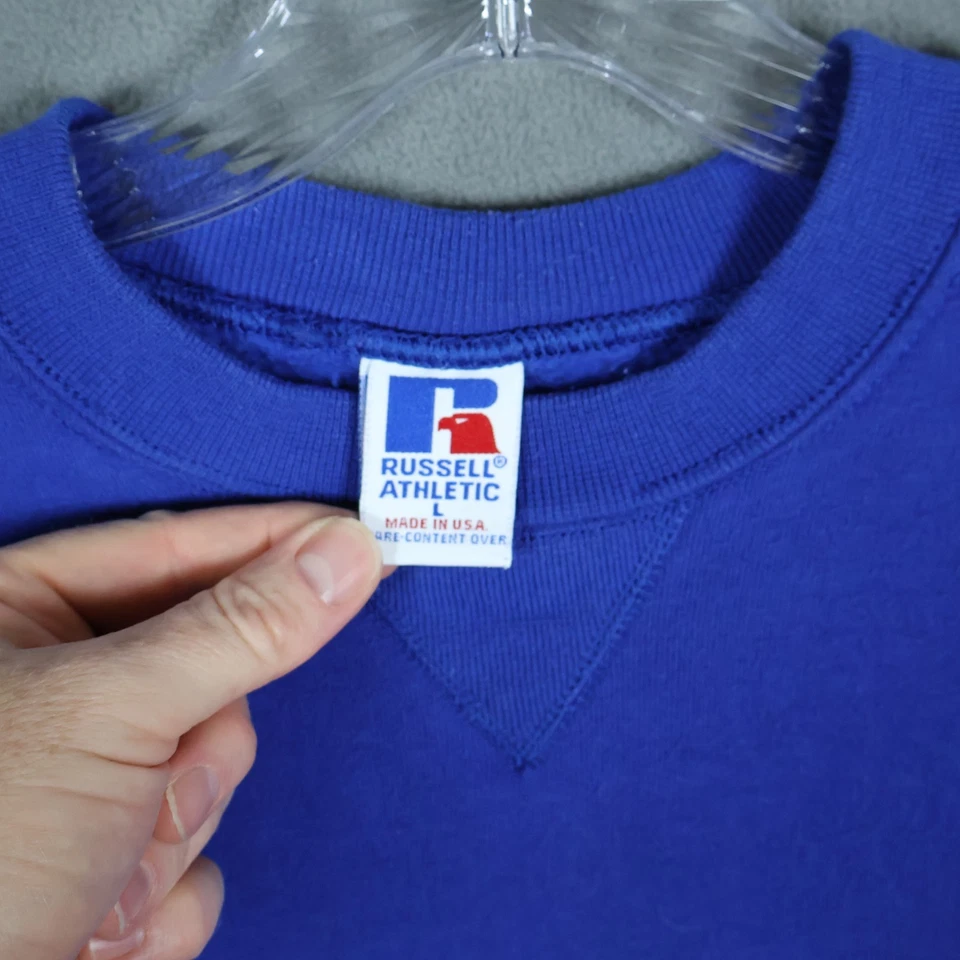 De Colección Russell Sudadera Atlética Para Hombres Grande Azul Blanco Rayas EE. UU. 90s Cuello Redondo Foto 2 de 4