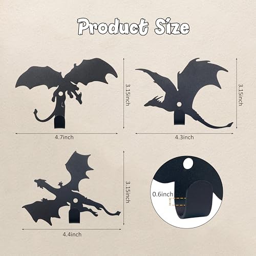 Fantasy Dragon Wall Decor with Metal Decorative Hooks - Unique Dragon Themed 