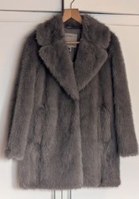 River Island Grey Faux Fur Coat M BNWT £89 - Vintage Boho Warm Winter Jacket