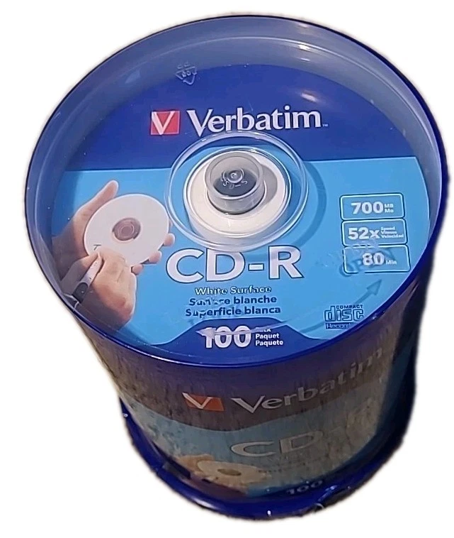 (QTY 100) Verbatim CD-R 700MB 52X with Blank White Surface 94712 For Digital - Image 2 of 4