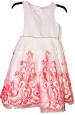 Girls Embellished Dress 3D Size 7 Coral Cream Pageant Wedding Flower Girl