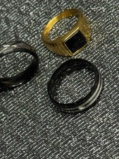 Men's Metal Ring Set Black Gold Band Signet No Stone
