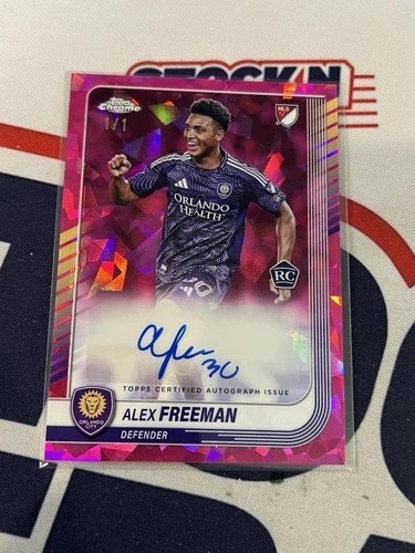 Alex Freeman 2025 Topps Chrome MLS Sapphire RC  Padparadscha Auto 1/1