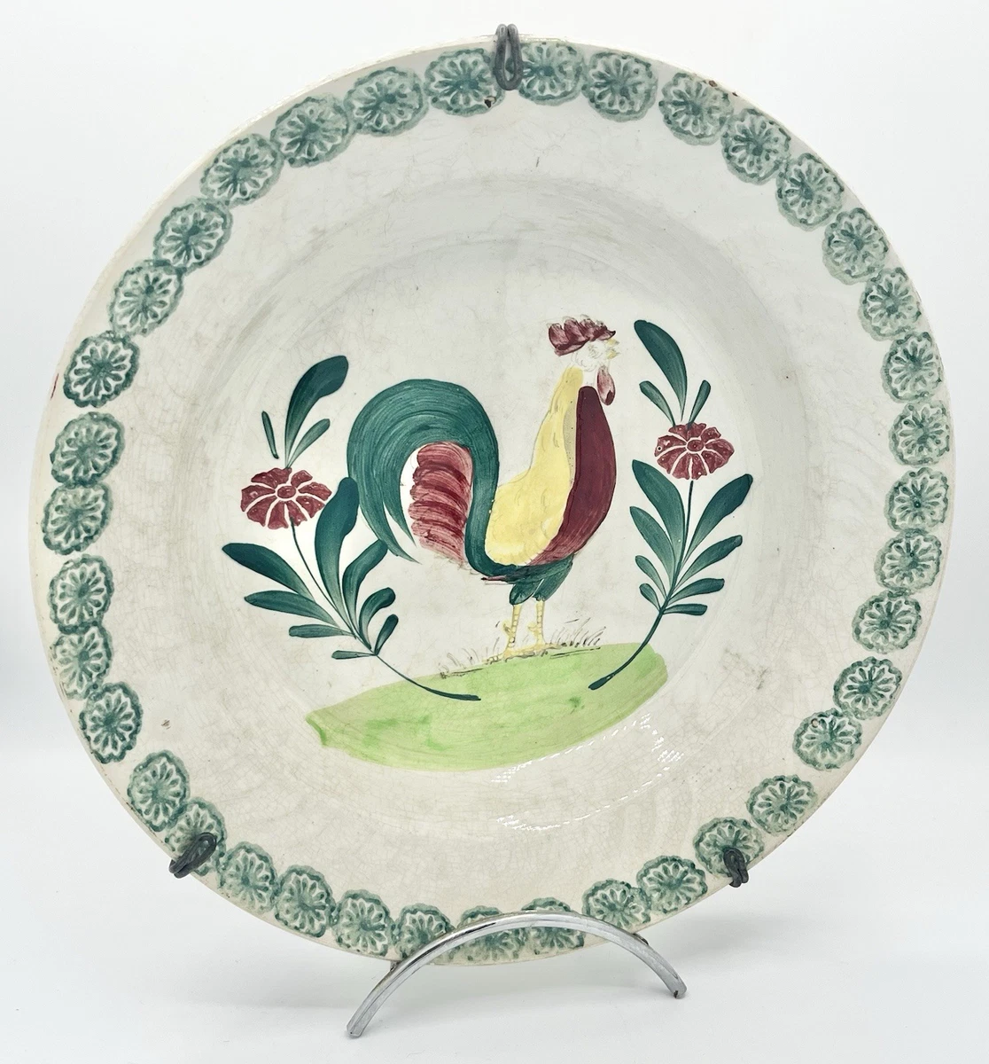 Dessous-de-plat Vintage Saint-Amand – Faïence Verte, Décor Oiseaux – France 1920-1949