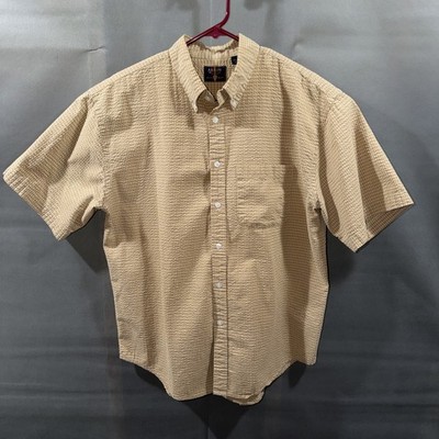 Arrow Men's Shirt Size Large Tan Textured Short Sleeve Button Up Shirt