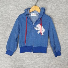 Vintage Heathtex Baby Girls Jacket With Hood 1970s Size 24 Month Blue Elephant