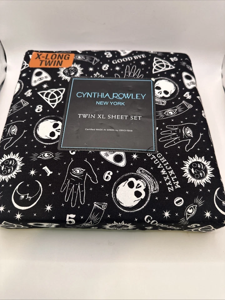 Набор простыней Cynthia Rowley Twin XL Sun Stars Moon Skull Halloween ЧИТАЙТЕ - Изображение 2 из 4