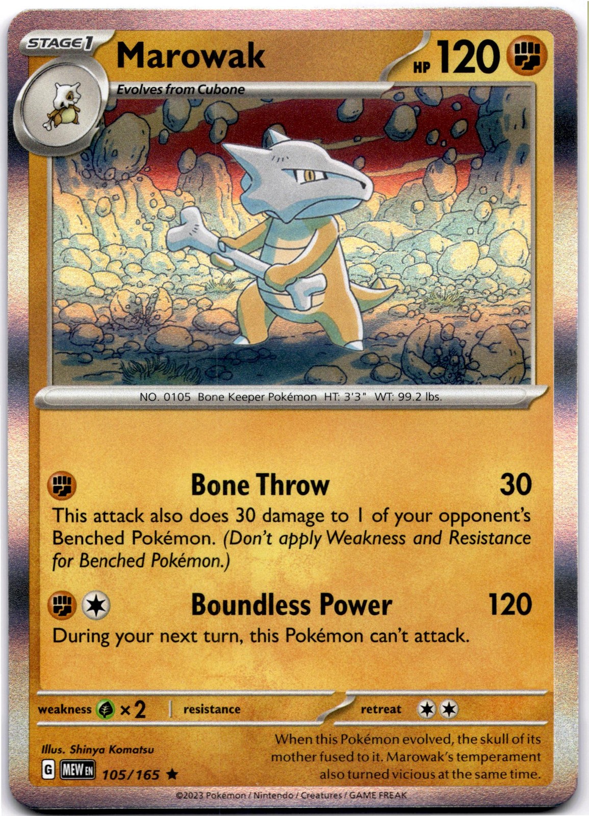 Marowak Rare SV: Scarlet & Violet 151 105/165 NM Pokemon