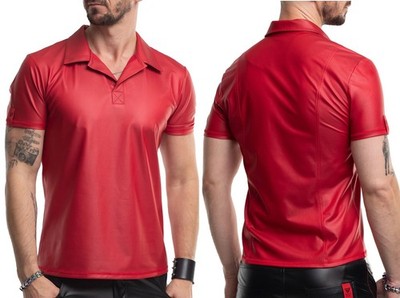 REGNES RFP POLOSHIRT T-SHIRT WETLOOK MATT kunstleder clubwear rot hemd shirt