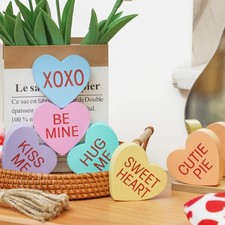 6 Pcs Wooden Hearts Valentine's Day Decor Tiered Tray Blocks Centerpiece Decor