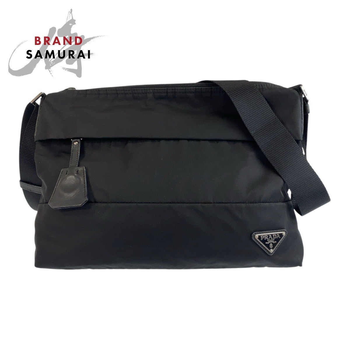 Prada Tessuto Unisex Black Silver Nylon Messenger Shoulder Bag 504260
