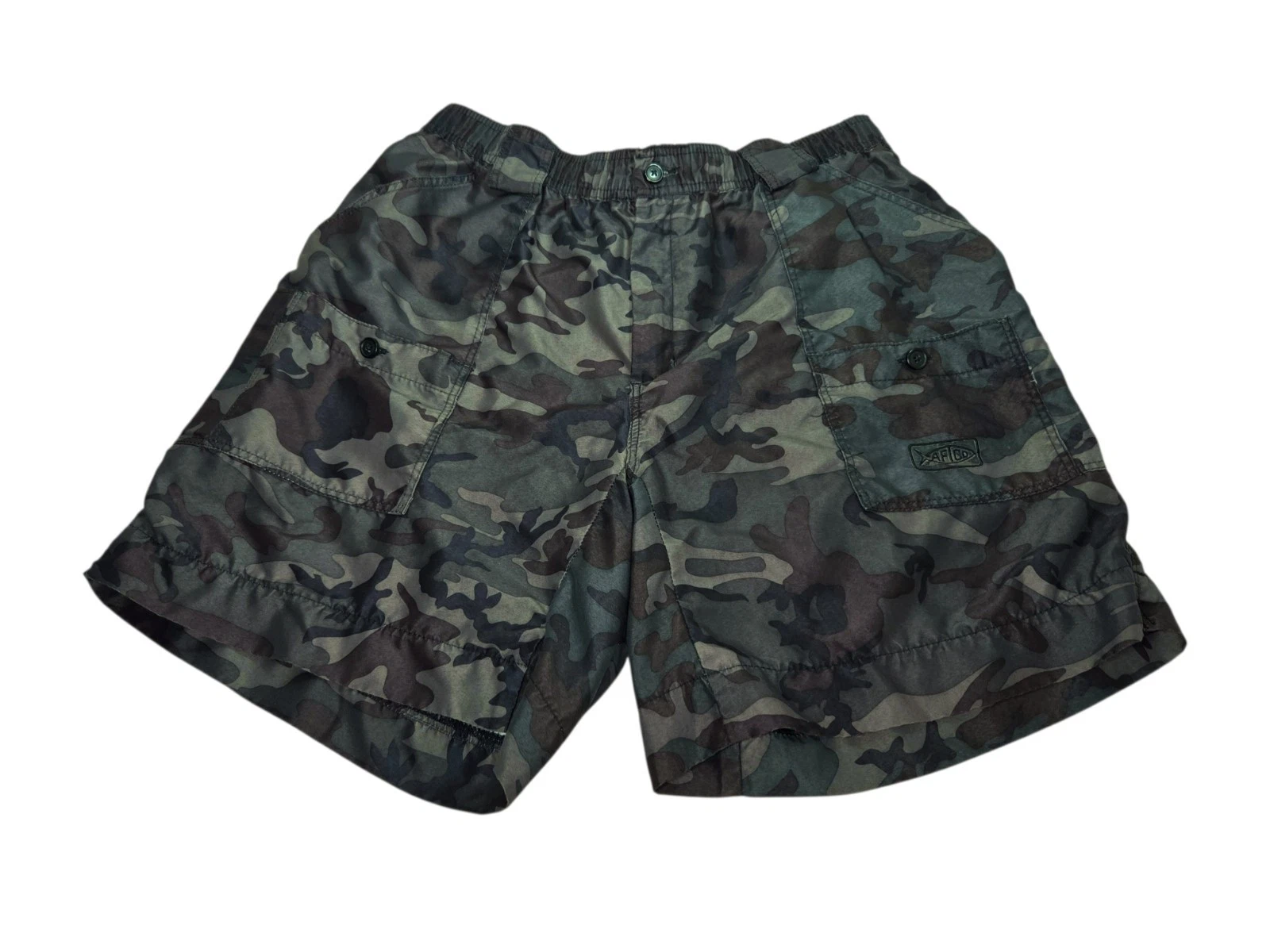AFTCO Camo Fishing Shorts Men's 36 Green 8" Outdoor Utility Cargo Nylon