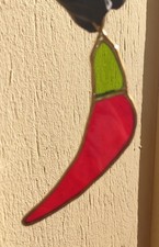 Red chili pepper suncatcher handmade, gold foil trimmed