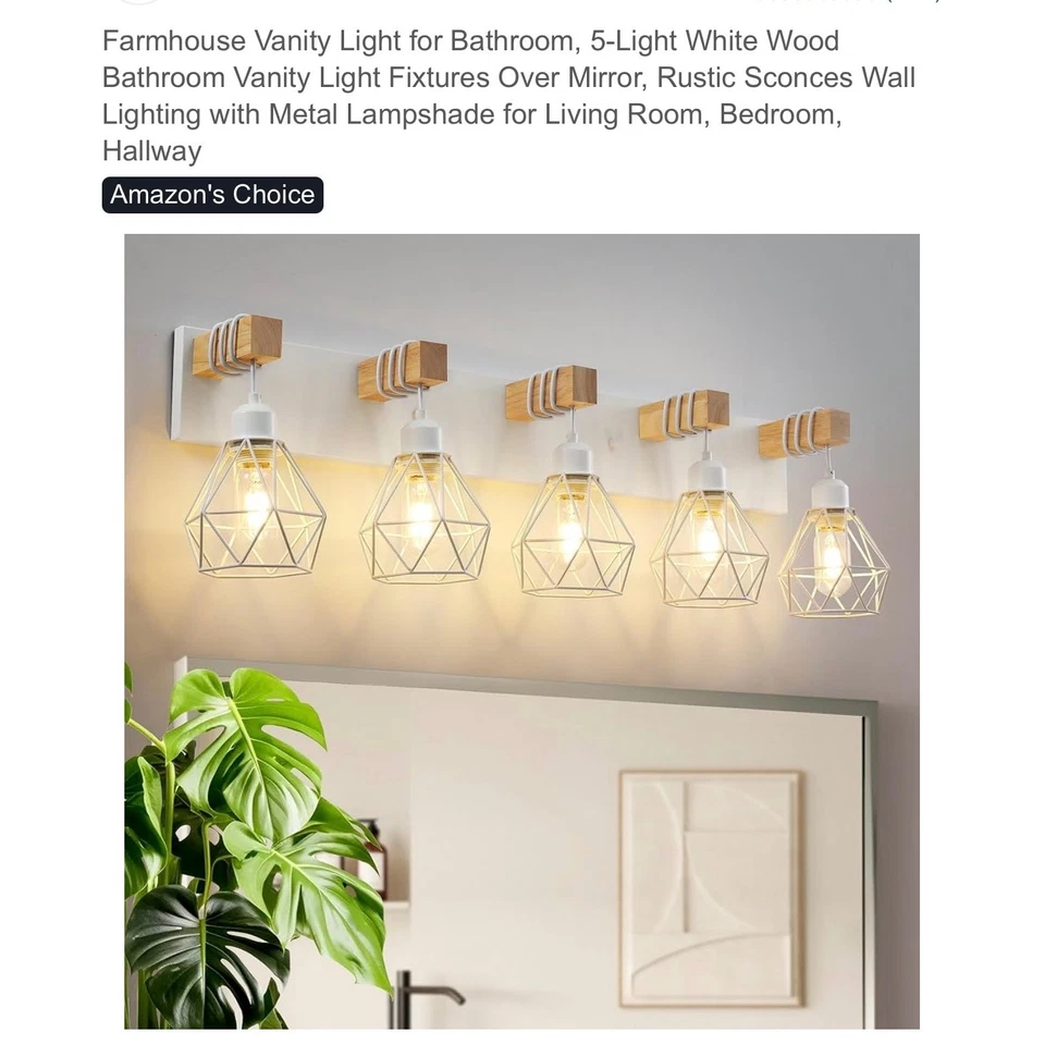 New in box Farmhouse Vanity Light 5 Light White Wood Rustic Sconce Wall Lighting - Image 2 of 4