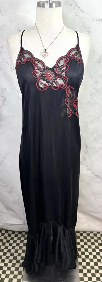 Vestido maxi vintage anos 70 camisola disfarçada renda M EUA sereia gótica Mcm - Imagem 3 de 4