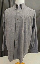 Sz L 16-16 1/2 VAN HEUSEN MEN'S COTTON BLEND SHIRT Charcoal Check Preowned