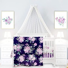 4 Piece Crib Bedding Set for Girls Quilt, Crib Skirt, Diaper Purple Flower