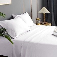 King Size Sheet Set 4 Pieces Breathable Soft Hotel Style Microfiber White