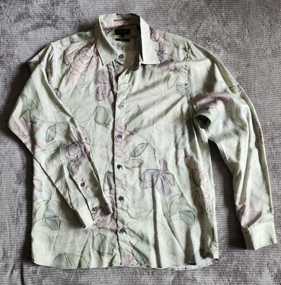 Ted Baker mens shirt size 4, Long Sleeve Floral, Sage Green, Lightweight,