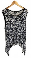 Simply Vera Vera Wang 1X Sleeveless Black White Floral Tunic Asymmetrical Hem