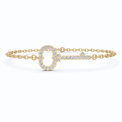 Elegant Key Link Chain Bracelet For Women's Natural Diamond In 14k Yellow Gold