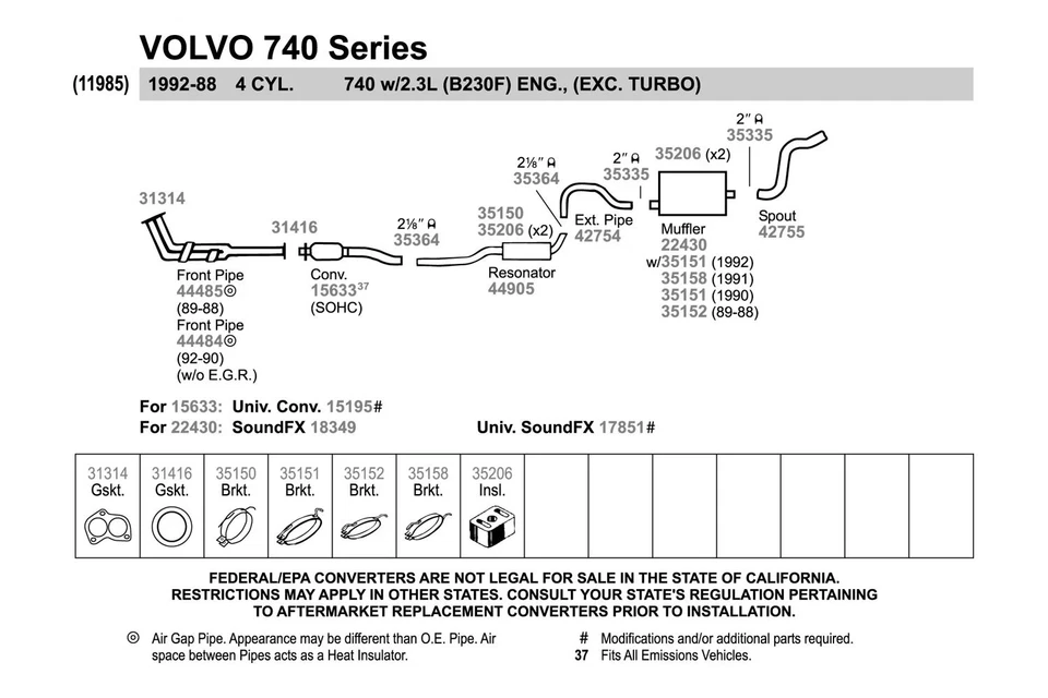 For Volvo 940 1991-1994 Walker Aluminized Steel Exhaust Extension Pipe Foto 4 de 4