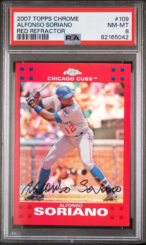 2007 TOPPS CHROME #109 ALFONSO SORIANO RED REFRACTOR PSA 8 POP 1 NO HIGHER