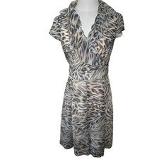 Dalia Dress Women Small Leopard Polyester V Neck Ruffle Wrap Pull On Cap Sleeve