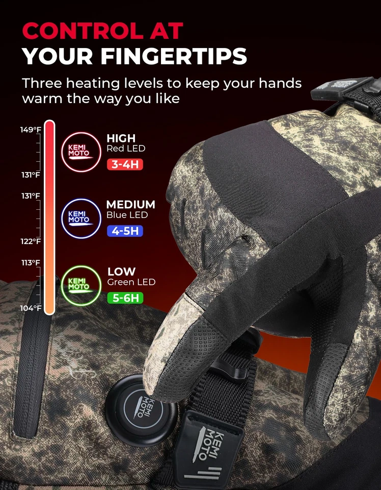 Guantes térmicos Kemimoto camuflados invierno eléctricos recargables pantalla táctil guantes hombres Foto 3 de 4