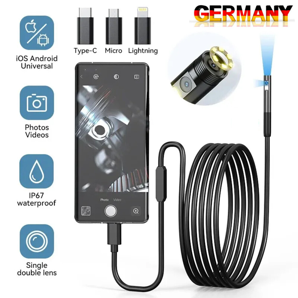 9LED Dual Lens Endoscope USB Endoskop Kamera 1920P HD Inspektion Für Android IOS