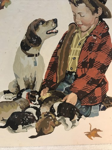 Vintage 1950s MCM paint by numbers Lot X 4 Norman Rockwell inspired kids motif - Picture 9 of 12