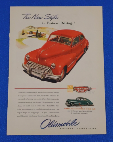 1946 OLDSMOBILE HYDRA-MATIC DRIVE ORIGINAL PRINT AD SHIPS FREE LOT RED OLDS - B1