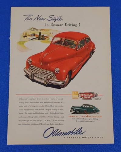 1946 OLDSMOBILE HYDRA-MATIC DRIVE ORIGINAL PRINT AD SHIPS FREE LOT RED OLDS - B1 - Afbeelding 1 van 1